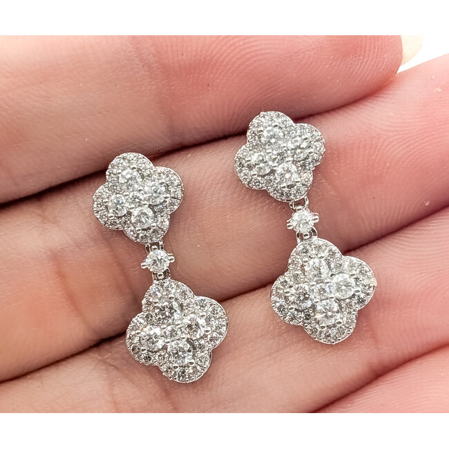 Earrings Quatrefoil Dangle 1.05ctw Round Diamonds 14kw .75x.4" 3.24g 126040077