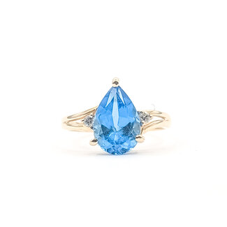 Ring 3-Stone .07ctw Round Diamonds 2.7ct Blue Topaz 14ky 2mm Sz8 3.14g 226050043