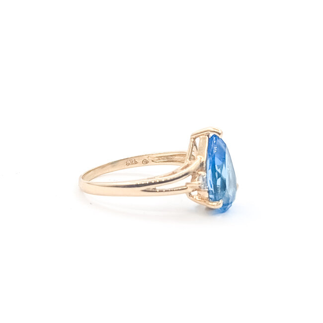 Ring 3-Stone .07ctw Round Diamonds 2.7ct Blue Topaz 14ky 2mm Sz8 3.14g 226050043