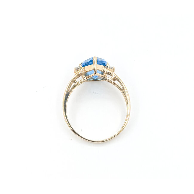 Ring 3-Stone .07ctw Round Diamonds 2.7ct Blue Topaz 14ky 2mm Sz8 3.14g 226050043