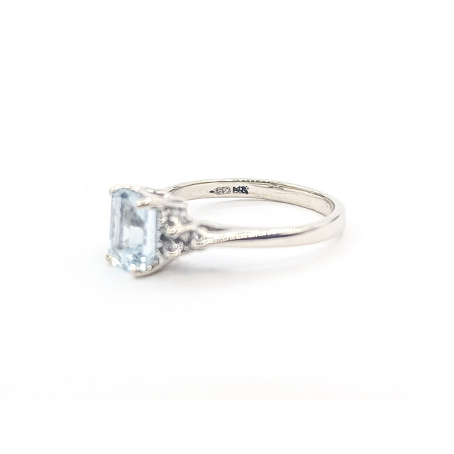 Ring 7-Stone .10ctw Round Diamonds 1.2ct Sky Blue Aquamarine 14kw 2mm Sz5 2.43g 226050038