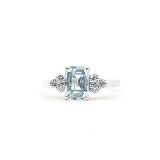 Ring 7-Stone .10ctw Round Diamonds 1.2ct Sky Blue Aquamarine 14kw 2mm Sz5 2.43g 226050038