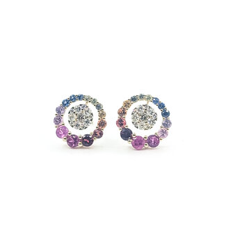 Earrings Stud Circle 0.38ctw Round Diamonds 1.50ctw Rainbow Sapphire 14ky 12mm 2.06g 126040082