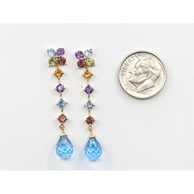 Earrings Dangle 2.5ctw Topaz, Garnet, Peridot, Citrine 10ky 1.5x.25" 3.05g 226050027