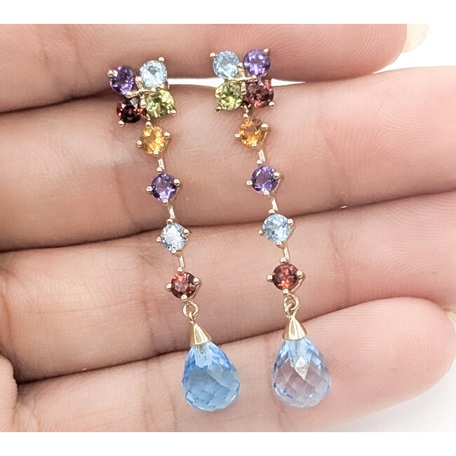 Earrings Dangle 2.5ctw Topaz, Garnet, Peridot, Citrine 10ky 1.5x.25" 3.05g 226050027