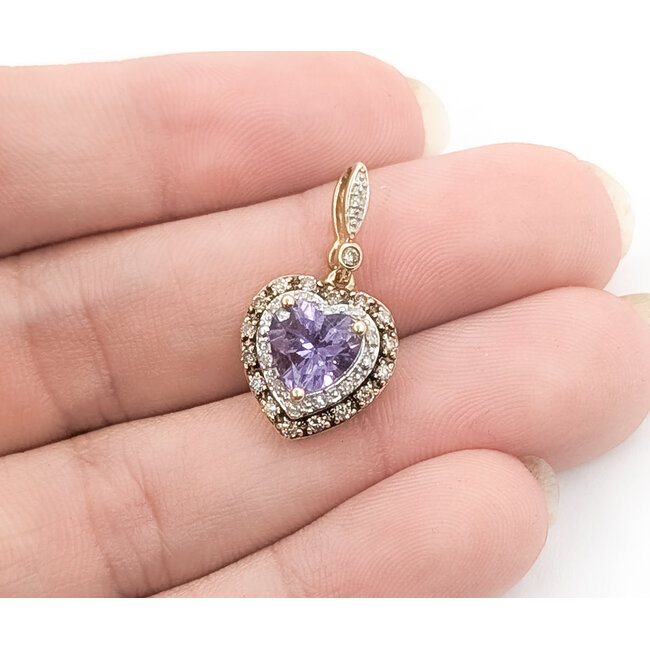 Pendant Heart  .16ctw Round Diamonds  1.15ct Purple Amethyst    14ky  .8x.5" 1.84g 226050052