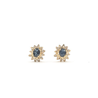 Earrings Stud Halo .16ctw Round Diamonds .70ctw Teal Blue Sapphire 10ky .4.3" 2.23g 226050029