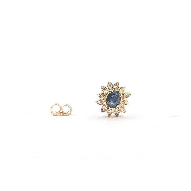 Earrings Stud Halo .16ctw Round Diamonds .70ctw Teal Blue Sapphire 10ky .4.3" 2.23g 226050029