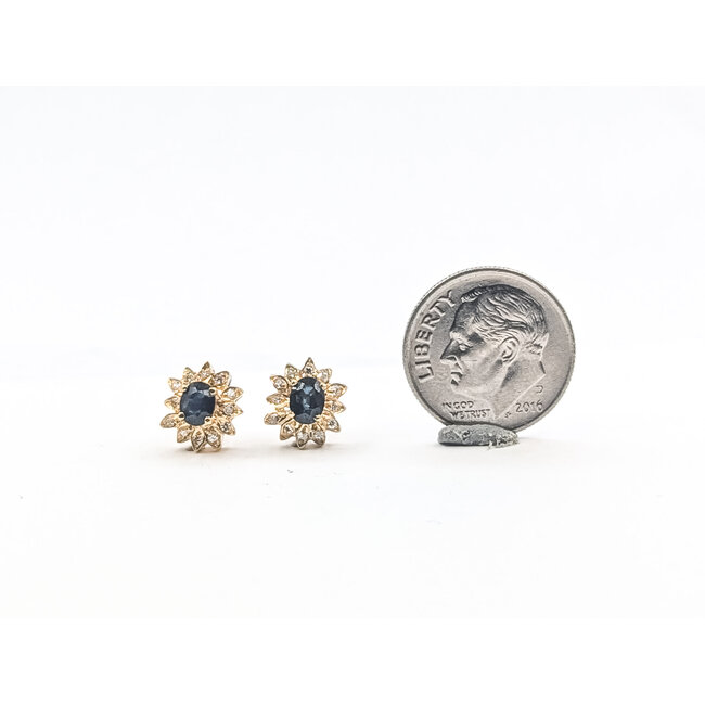 Earrings Stud Halo .16ctw Round Diamonds .70ctw Teal Blue Sapphire 10ky .4.3" 2.23g 226050029