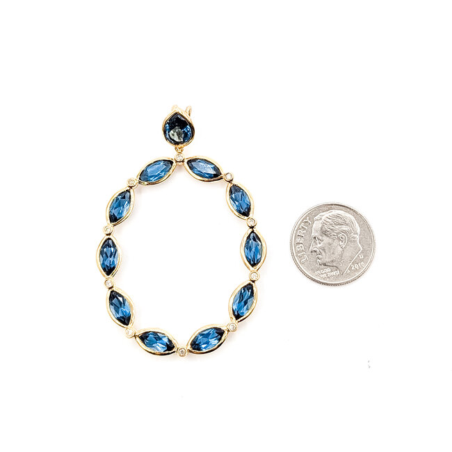 Pendant Oval .12ctw Round Diamonds 7.5ctw London Blue Topaz 14ky 2.1x1.5" 6.17g 226050037