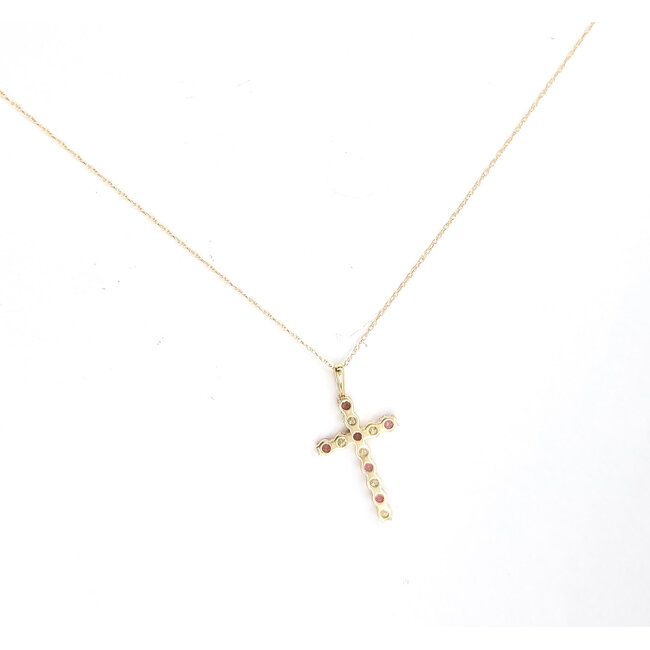 Pendant Cross W/Chain 0.40ctw Round Diamonds 0.50ctw Pink Tourmaline 10ky 18" 1.39g 126040088