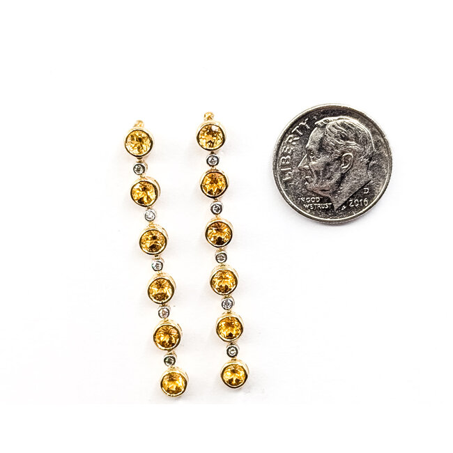 Earrings Dangle .10ctw Round Diamonds 1.6ctw Golden Citrine 10ky 1.6x.12" 3.6g 226050028