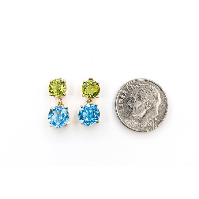 Earrings Stud Drop 4ctw Topaz & Peridot 10ky .6x.25" 2.61g 226050035