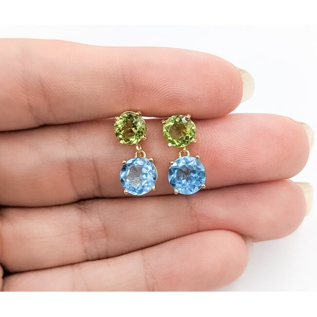 Earrings Stud Drop 4ctw Topaz & Peridot 10ky .6x.25" 2.61g 226050035
