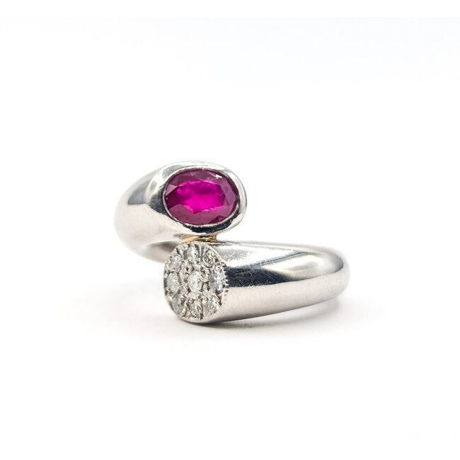 Ring Bypass 0.25ctw Round Diamonds 1.50ctw Ruby 900pt 16mm Sz7 29.45g 126040081