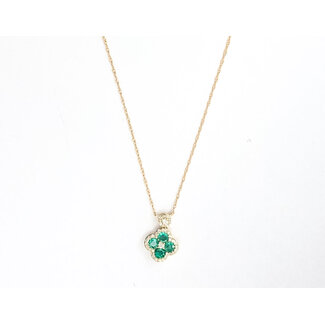 Pendant Quatrefoil W/Chain 0.15ctw Round Diamonds 0.50ctw Green Emerald 14ky 18" 1.53g 126040080