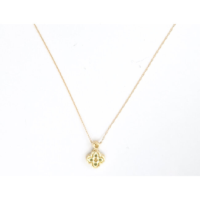 Pendant Quatrefoil W/Chain 0.15ctw Round Diamonds 0.50ctw Green Emerald 14ky 18" 1.53g 126040080