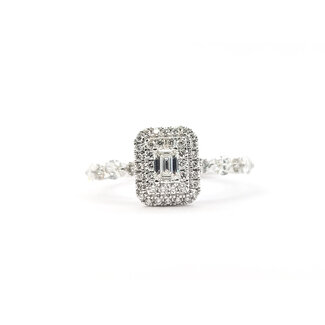 Ring Double Halo 0.75ctw Round, Oval & Emerald Diamonds 14kw 9mm Sz7 2.86g 126040079