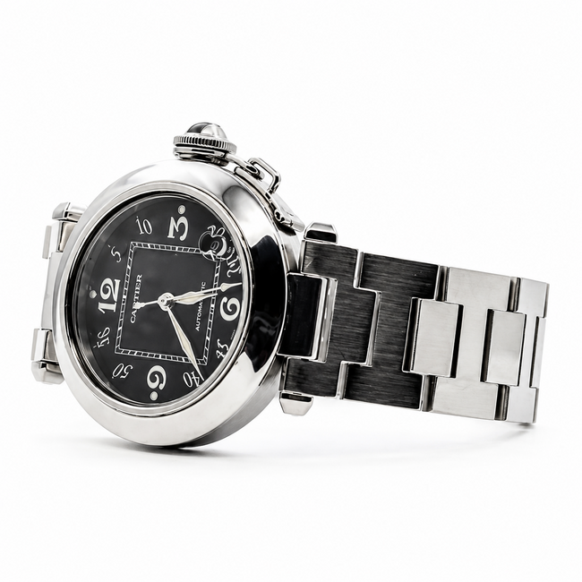 Watch Cartier Pasha C Black Arabic Dial Watch Only 35mm Stainless Steel 6.25" Watch Only 126056001