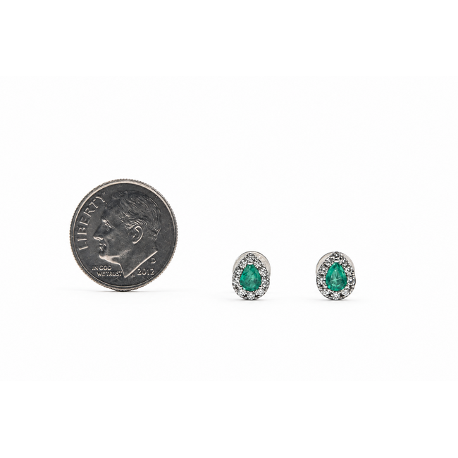 Earrings Stud Tear Drop 0.17ctw Round Diamonds 0.25ctw Green Emerald 14kw 7x5mm 1.04g 126040089