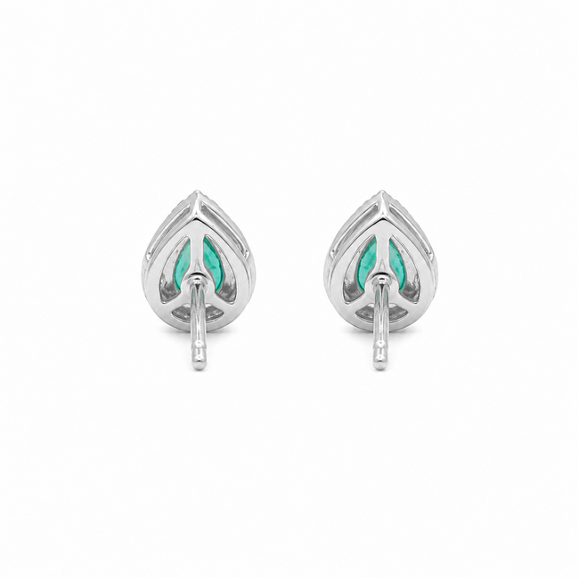 Earrings Stud Tear Drop 0.17ctw Round Diamonds 0.25ctw Green Emerald 14kw 7x5mm 1.04g 126040089