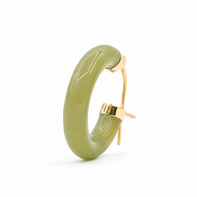 Earrings Hoop 3ctw Green Jade 14ky .75x.1" 3.52g 226050053