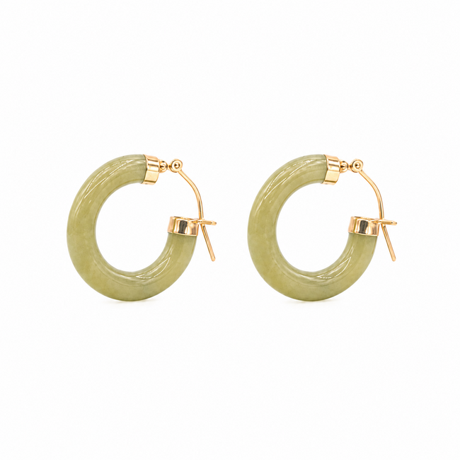 Earrings Hoop 3ctw Green Jade 14ky .75x.1" 3.52g 226050053
