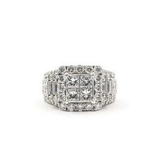 Ring Cluster 3ctw Round, Princess & Baguette Diamonds 14kw 13mm Sz7.75 10.18g 226050040