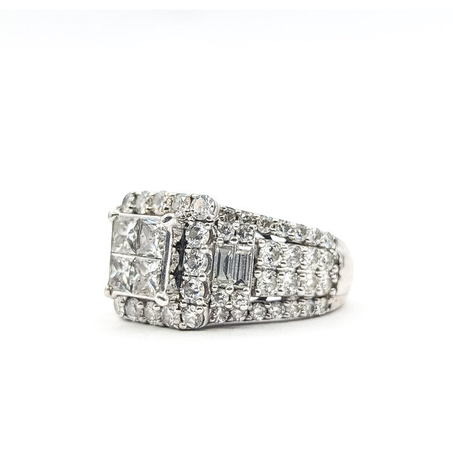 Ring Cluster 3ctw Round, Princess & Baguette Diamonds 14kw 13mm Sz7.75 10.18g 226050040