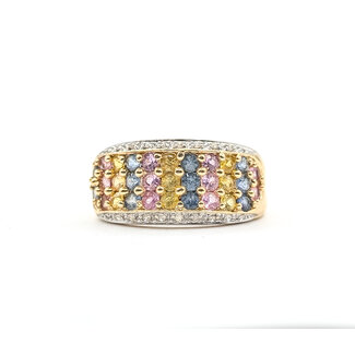 Ring Cluster .10ctw Round Diamonds 1.50ctw Pastel Blue, Yellow, Pink Sapphire 14ky 10mm Sz8.5 5.99g 226050039