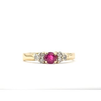 Ring 7-Stone .15ctw Round Diamonds .25ct Red Ruby 14ky 2.7mm Sz6.5 2.55g 226050046