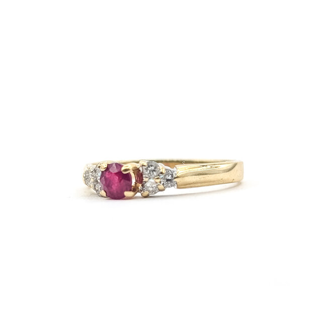 Ring 7-Stone .15ctw Round Diamonds .25ct Red Ruby 14ky 2.7mm Sz6.5 2.55g 226050046