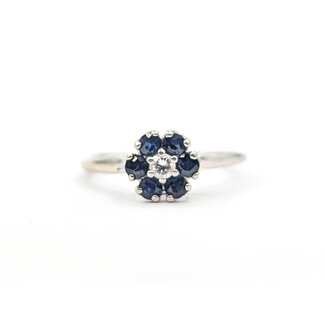 Ring Floral .05ct Round Diamond .33ctw Blue Sapphire 14kw 2mm Sz8.5 3.02g 226050041