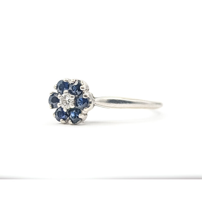 Ring Floral .05ct Round Diamond .33ctw Blue Sapphire 14kw 2mm Sz8.5 3.02g 226050041