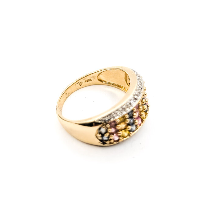 Ring Cluster .10ctw Round Diamonds 1.50ctw Pastel Blue, Yellow, Pink Sapphire 14ky 10mm Sz8.5 5.99g 226050039