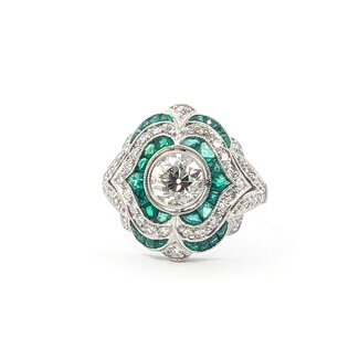 Ring Cocktail 1.42ctw Round Diamonds 2.35ctw Green Emeralds 900pt 18mm Sz7.5 6.9g 126060003