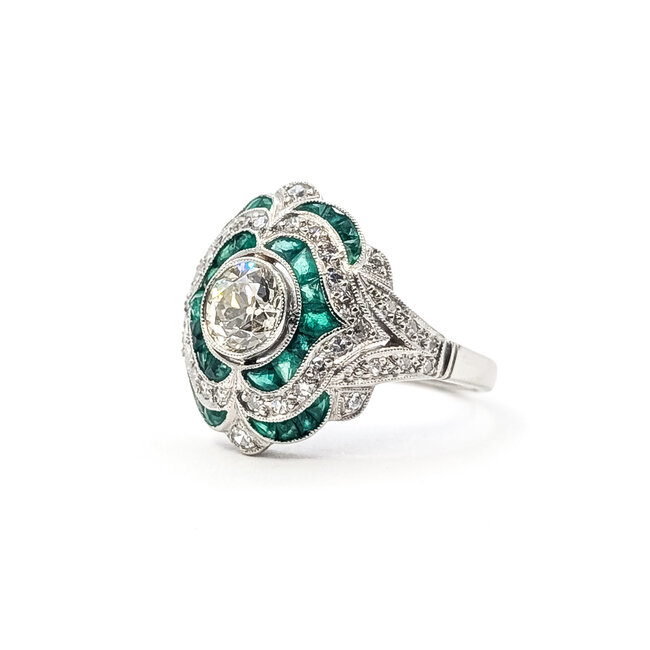 Ring Cocktail 1.42ctw Round Diamonds 2.35ctw Green Emeralds 900pt 18mm Sz7.5 6.9g 126060003