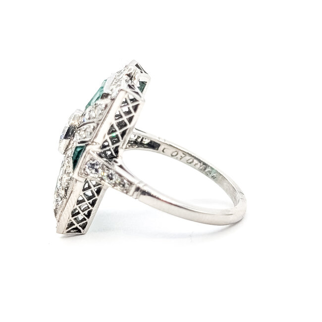 Ring Shield 1.76ctw Round Diamonds 3.82ctw Green Emeralds 900pt 22x14.5mm Sz7 7.2g 126060002