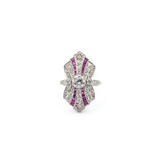 Ring Shield 1.65ctw Round Diamonds .94ctw Red Rubies 900pt 28x15mm Sz7 8.6g 126060006