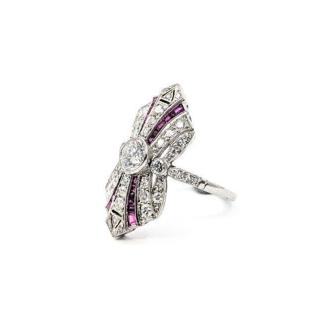 Ring Shield 1.65ctw Round Diamonds .94ctw Red Rubies 900pt 28x15mm Sz7 8.6g 126060006
