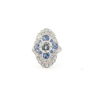 Ring Scalloped Shield 1.53ctw Round Diamonds 2.41ctw Blue Sapphires 900pt 24mm Sz6 5.4g 126060005