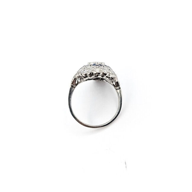 Ring Scalloped Shield 1.53ctw Round Diamonds 2.41ctw Blue Sapphires 900pt 24mm Sz6 5.4g 126060005
