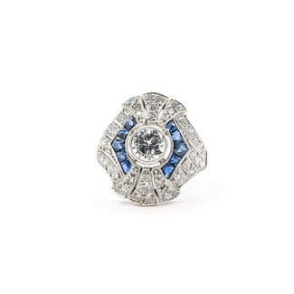 Ring Cocktail 1.50ctw Round Diamonds .67ctw Blue Sapphires 900pt 20mm Sz6.5 5.94g 126060010