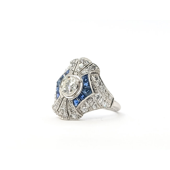 Ring Cocktail 1.50ctw Round Diamonds .67ctw Blue Sapphires 900pt 20mm Sz6.5 5.94g 126060010