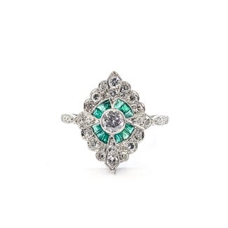 Ring Shield .60ctw Round Diamonds .40ctw Green Emerald 900pt 17mm Sz6.5 3.8g 126060001