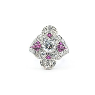 Ring Scalloped Cross Shield .82ctw Round Diamonds 1.05ctw Red Rubies 900pt 21mm Sz6 5.5g 126060007