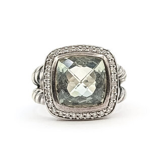 Ring David Yurman Albion Collection Cable .19ctw Round Diamonds 11x11mm Green Prasiolite 925 15x15mm Sz7 9.16g 126060013