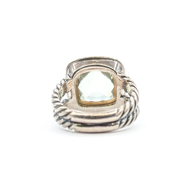 Ring David Yurman Albion Collection Cable .19ctw Round Diamonds 11x11mm Green Prasiolite 925 15x15mm Sz7 9.16g 126060013
