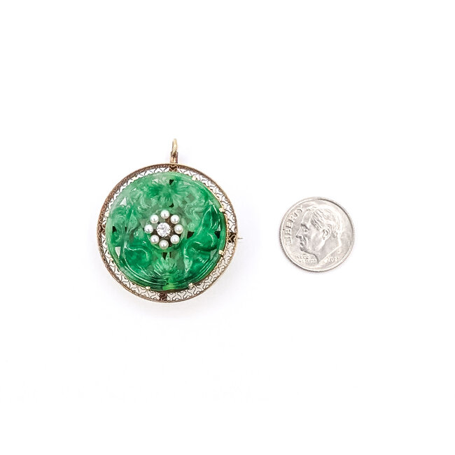 Brooch Peacock .08ct Old European Diamond 1.75mm Gray Pearl 14ky 1.25x1.25" 10.27g 226050013