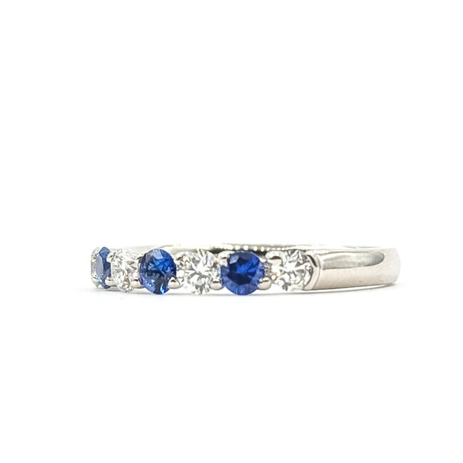 Ring 7-Stone Stackable .43ctw Round Diamonds .39ctw Blue Sapphire 900pt Sz7.5 4.4g 126060022